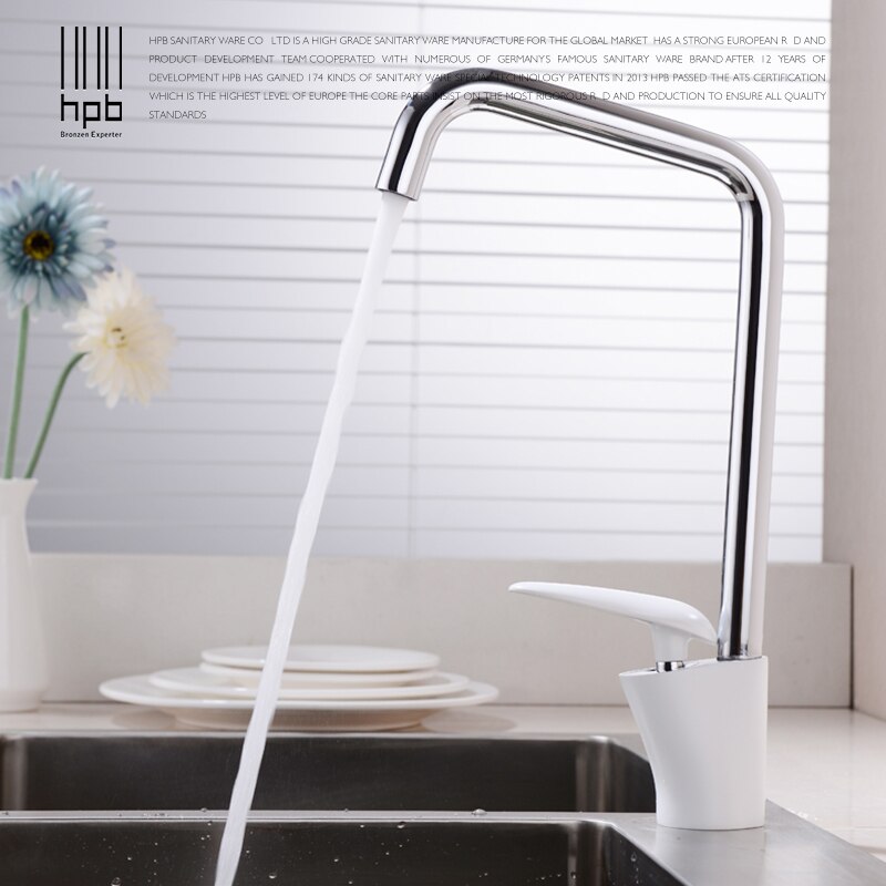 HPB  Ʈ ֹ   ȥձ ̱ ڵ ̰߰  ũ Ȳ ũ ϼ   Ÿ HP4024/HPB White Paint Kitchen Faucet Water Mixer Single Handle Hot And Cold Sink Tap